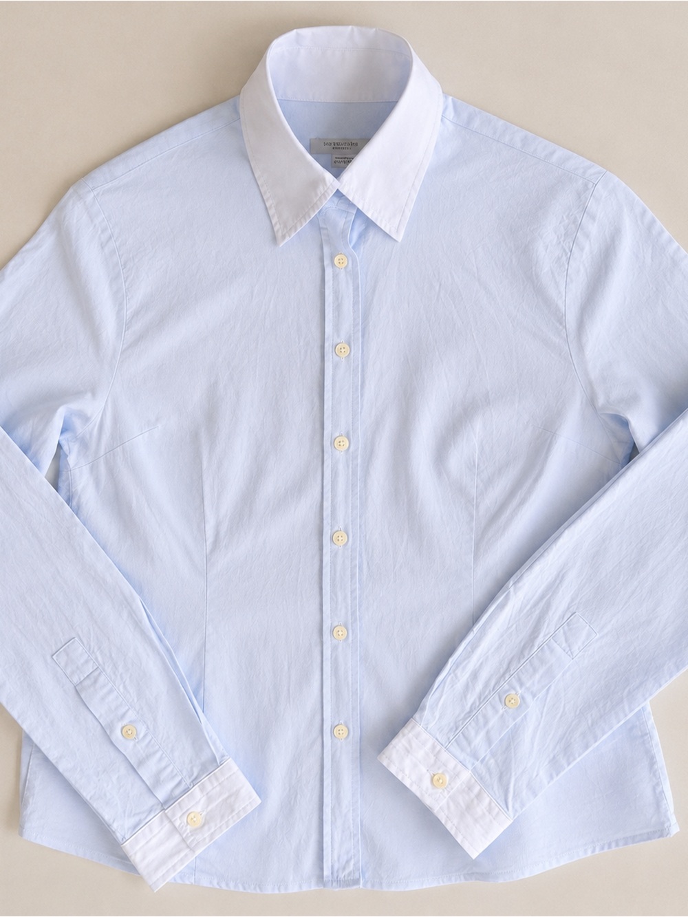 Burberry London Light Blue Stretch Button Tailored Shirt White Collar Women’s M - Picture 11 of 11